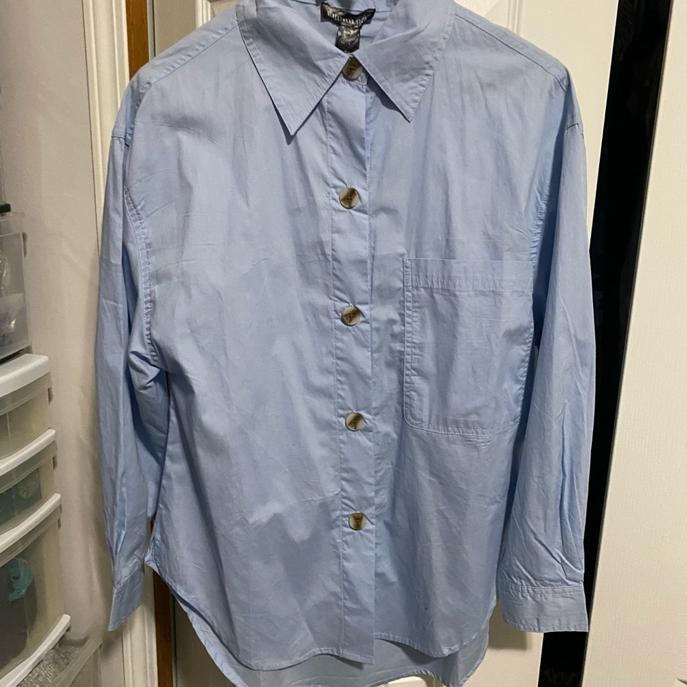 Women’s Light Blue Button-Up Shirt oversized - Picture 2 of 5